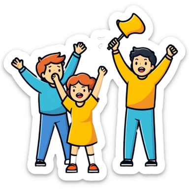 (cheering man celebrating) the singing of (divorce papers) next to (sad crying woman) art influence two subjects sticker