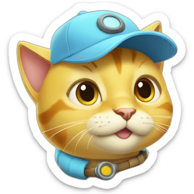 Yellow cat with cap of squirtle sticker