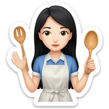 long black hair woman with apron sticker