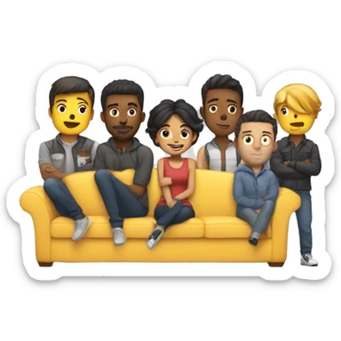 Cute girl on a couch with 6 guys standing behind her  sticker