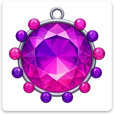 Add more gemstone accents and introduce pink hues to the purple sugilite holographic gem charm with silver metal frame, keep emoji style sticker