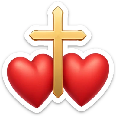 Two red  hearts connected by one simple gold cross  sticker