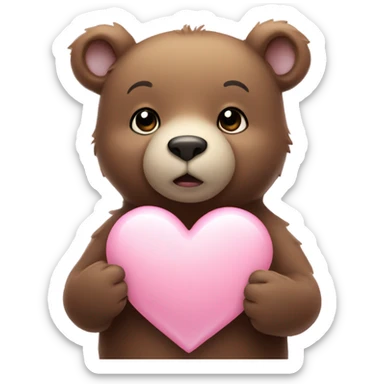 little bear holding light pink heart  sticker