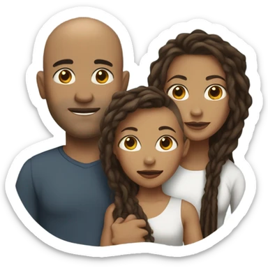 family- light brown skin mama with dark brown hair, bald headed dad, daughter with long hair and son with dreads sticker