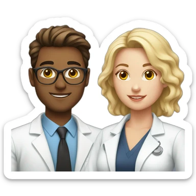 Young white Neurologist and white gynecologist in love sticker