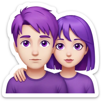Girl wearing purple with purple hair and eyes with her boyfriend sticker