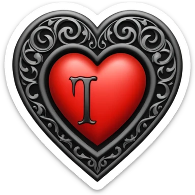 Can you make a heart with a gothic design, I want black and blood red colors . In the middle of the heart there should be the letter I sticker