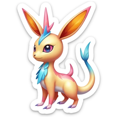 Colorful Shiny Exotic Victini-Salandit-Aurorus-Sylveon-Fakémon-hybrid-creature (full body)  sticker