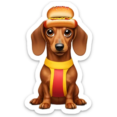 Dachshund wearing a hot dog costume sticker