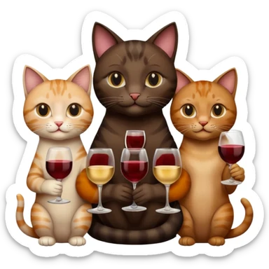 три кошки черная,коричневая,бежевая с бокалом вина sticker