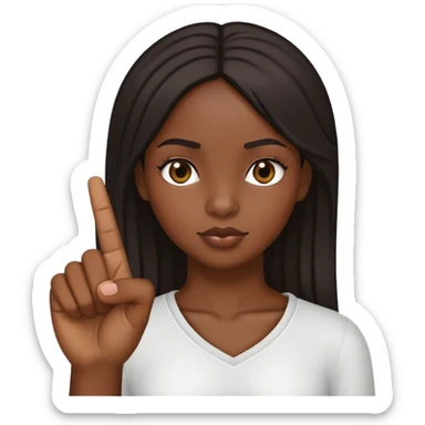 A black girl holding up a middle finger sticker