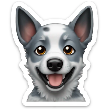 A blue heeler puppy with devil horns sticker