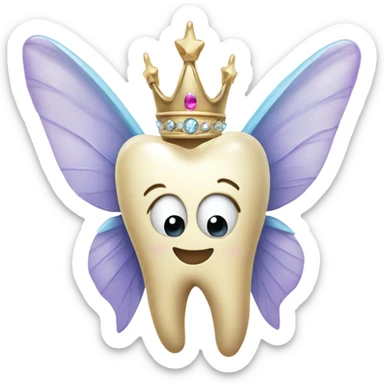 tooth with fairy wings and a tiara and wand sticker