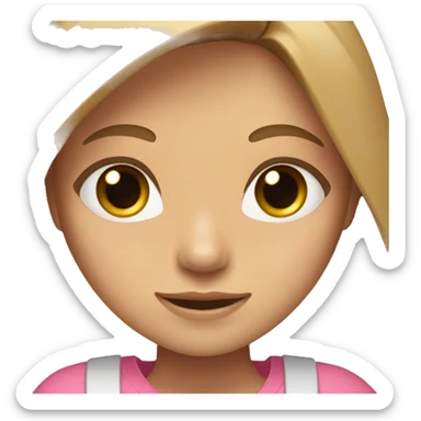 A girl with blue eyes and long, hair light brown and a middle part and pink shirt sticker
