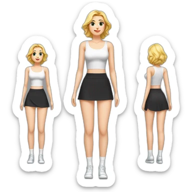 full-body-caucasian-curvy-beauty-наклоняется к земле-short-black-skirt-back-and-front-views-strong-wind-knickers-long-white-socks sticker
