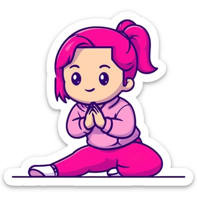 Girl kneeling in playful pose, transparent glass style, bright pink gradient, with shadows and highlights, minimalist design sticker