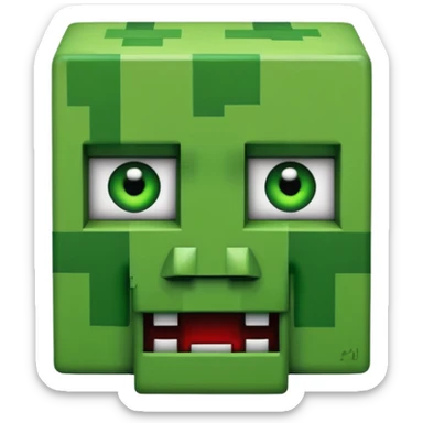 Minecraft creeper creature with sinister crooked looking and is creepy nightmarish and it looks like a creepy bloody green face sticker