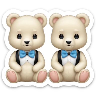 sweet same little white bears with blue bow tie sitting sticker