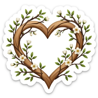 Natural minimal branches with a few flowers in a twisty heart shape sticker