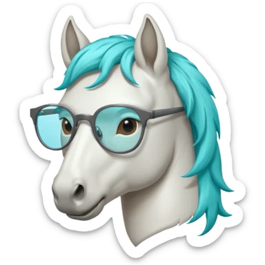 white horse head with turquoise hair and glasses sticker
