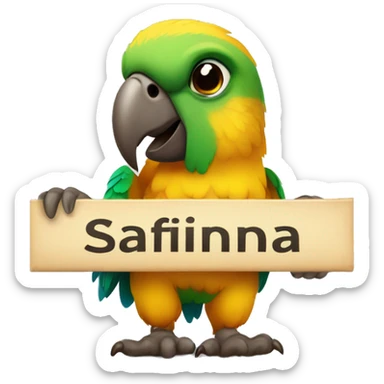 parrot  holding a sign with the inscription “Safina” sticker