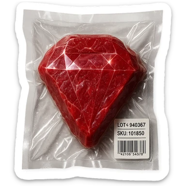 steak with diamond facets and sparkling highlights, glossy and puffy vacuum-sealed style sticker
