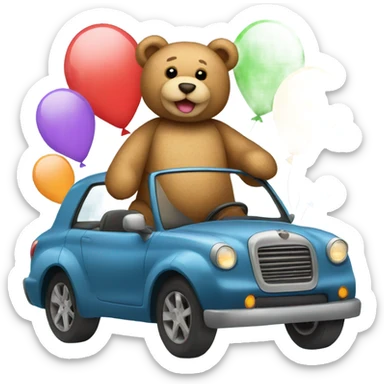 teddy bear driving a car and balloons sticker