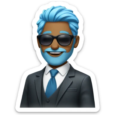 Man with blue hair and sunglasses wearing a suit sticker