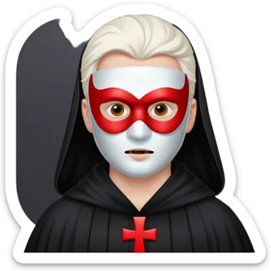 A guy in a black robe with a white mask with red symbols on it sticker
