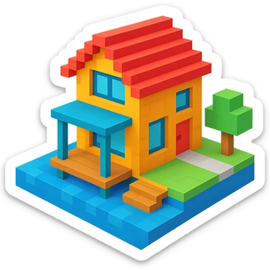a modern house on a lake in voxel style sticker