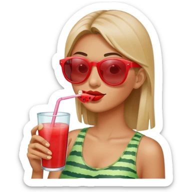 Emoji drinking watermelon out of straw sticker