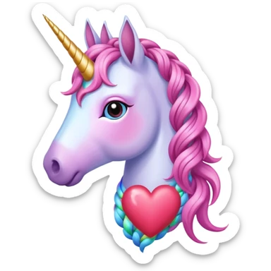 magical unicorn with Braided longer mane  themed heart  sticker