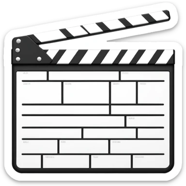 Minimalist closed clapperboard in black and white, straight geometric lines, iOS emoji design with zero unnecessary details sticker