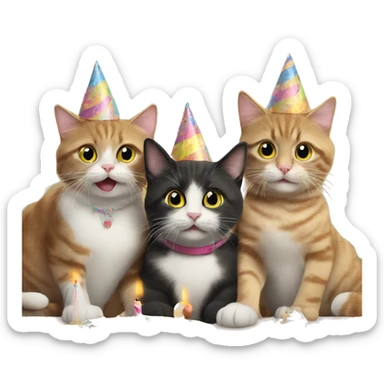 3 cats at a birthday party sticker