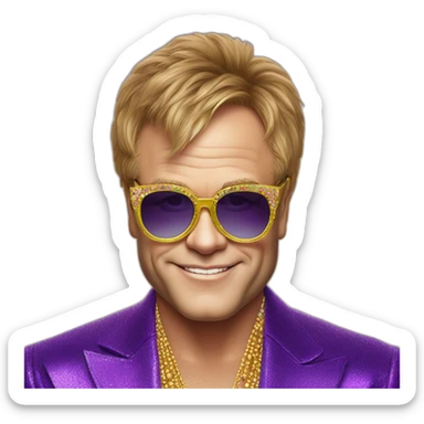 elton john in oversized square sunglasses for mardi gras sticker