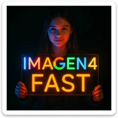 make a girl holding this sign, but sign in made of neon, also add fast below the sign sticker