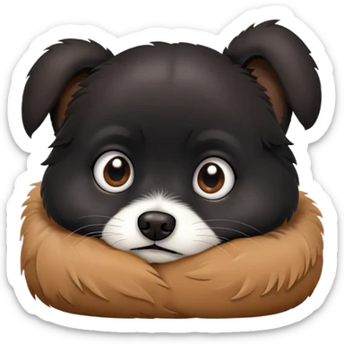 scared single small black dog with white paws curled up sticker