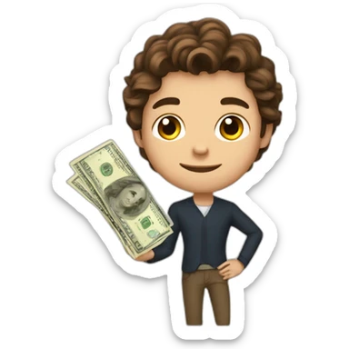 A rich strong teenagers with forward Brown hair and beige skin and with money in his hand sticker
