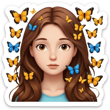 Face surrounded by butterflies and long brown hair  sticker