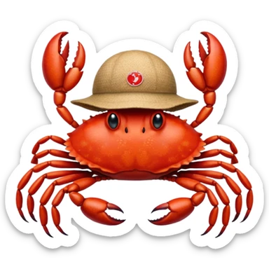 a crab with a hat with written "CARBONFACT" on it sticker