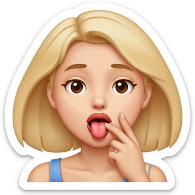 A girl holding her neck with her tongue out of het mouth sticker