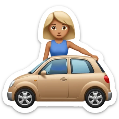 mujer empujando un carro automovil  por la parte trasera sticker