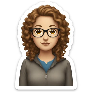 A white girl with brown curly hairs and glasses sticker