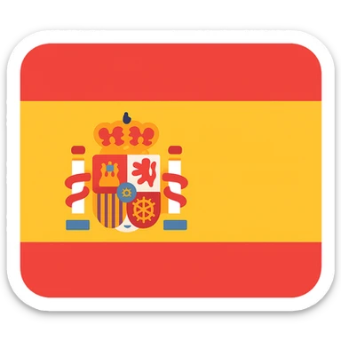 Add the Spanish coat of arms in the center of the flag, bright colors, simple geometry, icon style with clear and bold shapes. sticker