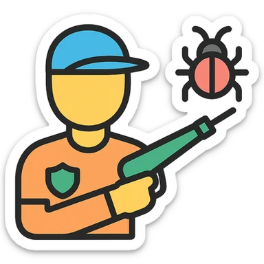 bug shooter figure with a bug blaster, clean and modern sticker