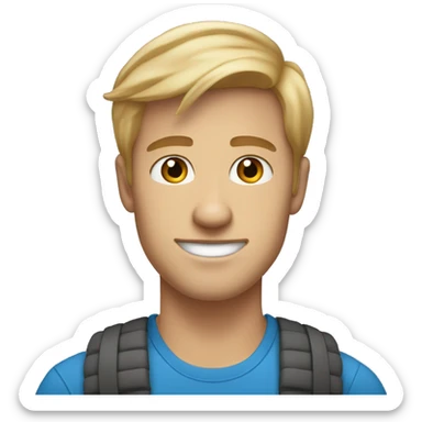 darkblond blue eyes light skin 22 years old man behind laptop sticker