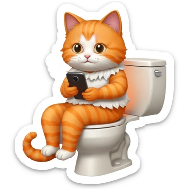 Cat on phone while pooping on toilet sticker