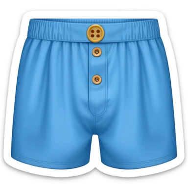 blue boxer shorts, with a button on the front sticker