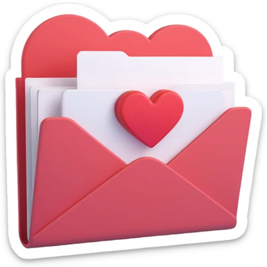a 3D emoji style letter folder with a heart on it sticker