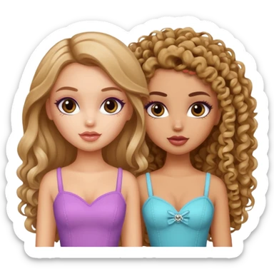 2 pretty bratz fair girls. One has straight hair and is tan. One is fair with curly hair sticker